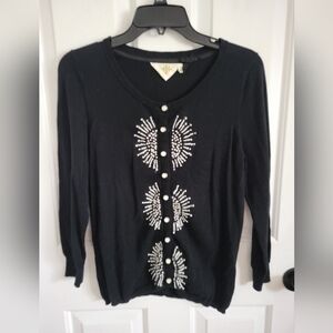 HWR Anthropologie Black Embellished Cardigan Pearl Button Sweater Size M